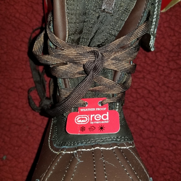 Womens Marc Ecko Red Waterproof Sherpa Plaid Boots - Picture 2 of 4